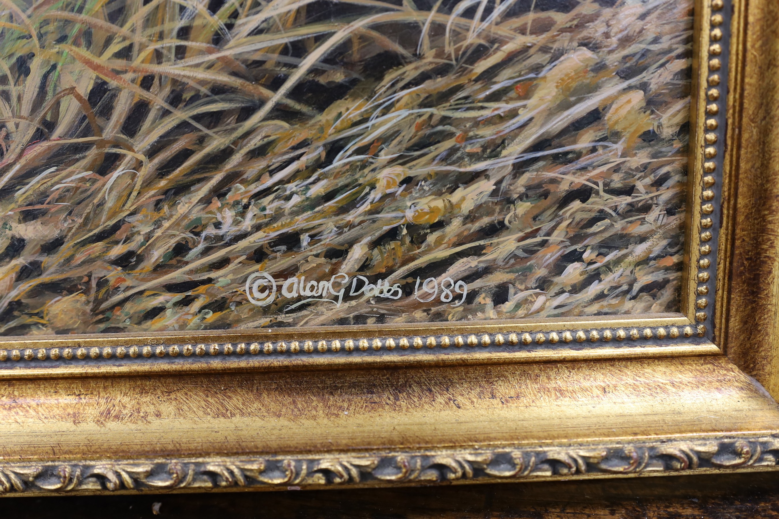 Alan G Dobbs, oil on board, squirrel in a wooded landscape, signed and dated 1989 76x60cm